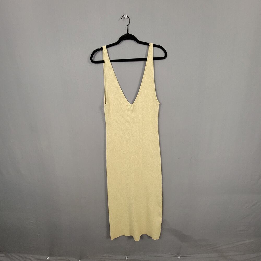 Free People Beach Sweater Dress Beige Ribbed Bodycon Stretch Coastal Midi M NWT